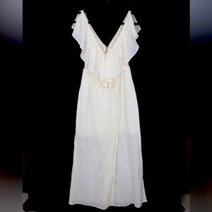 Ivory Ruffled Collar Maxi Dress